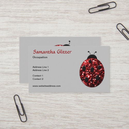 Sparkling red sparkles Ladybird Ladybug gray Business Card