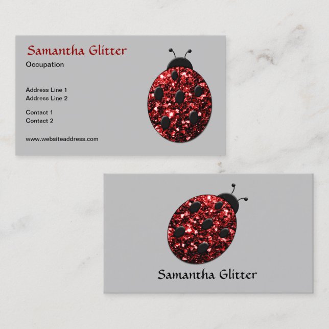 Sparkling red sparkles Ladybird Ladybug gray Business Card (Front/Back)