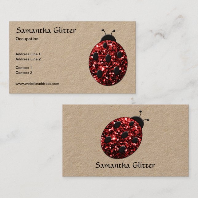 Sparkling red sparkles Ladybird Ladybug kraft Business Card (Front/Back)