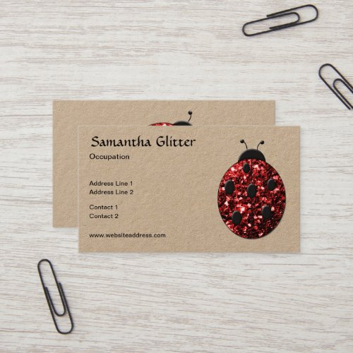 Sparkling red sparkles Ladybird Ladybug kraft Business Card