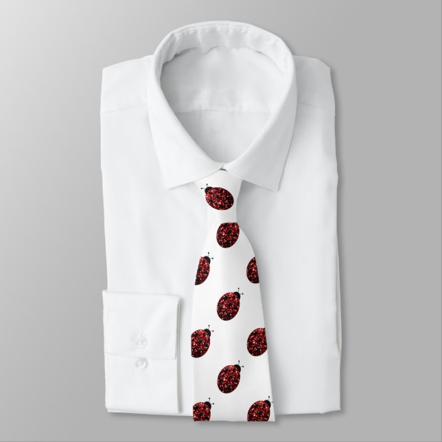 Sparkling red sparkles Ladybird Ladybug pattern Neck Tie (Tied)
