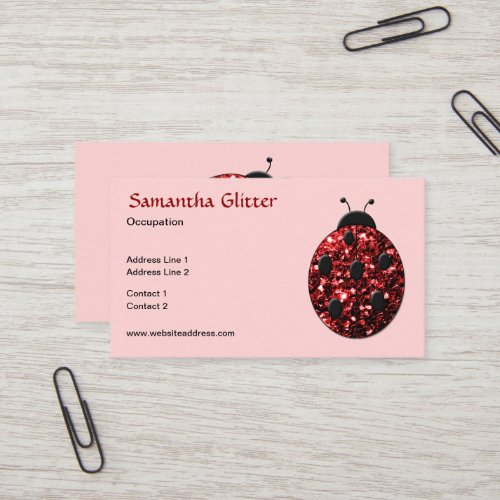 Sparkling red sparkles Ladybird Ladybug rose Business Card
