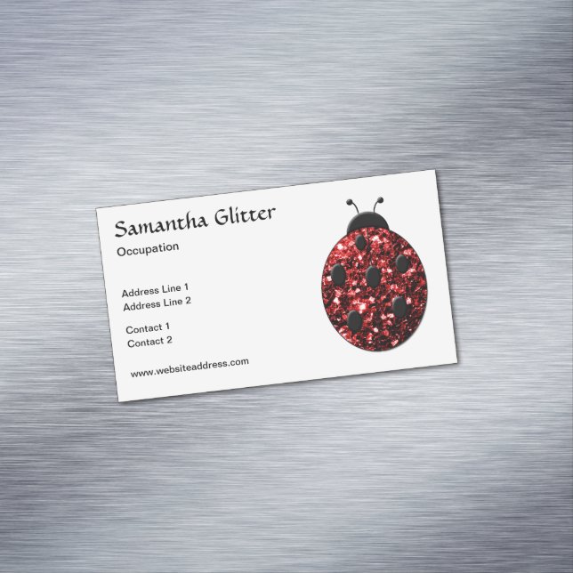 Sparkling red sparkles Ladybird Ladybug white Business Card Magnet (In Situ)