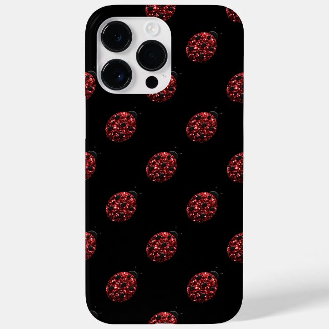 Sparkling red sparkles Ladybug pattern black Case-Mate iPhone Case (Back)