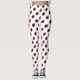 Sparkling red sparkles Ladybug pattern on white Leggings