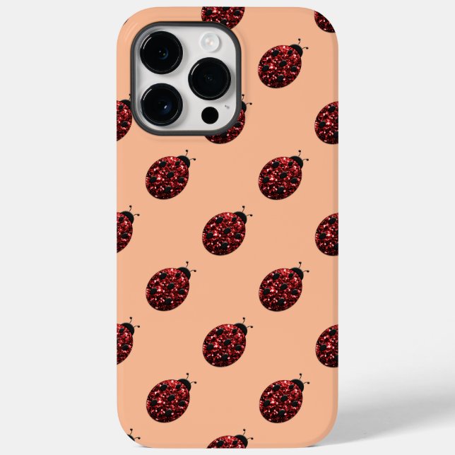 Sparkling red sparkles Ladybug pattern peach Case-Mate iPhone Case (Back)