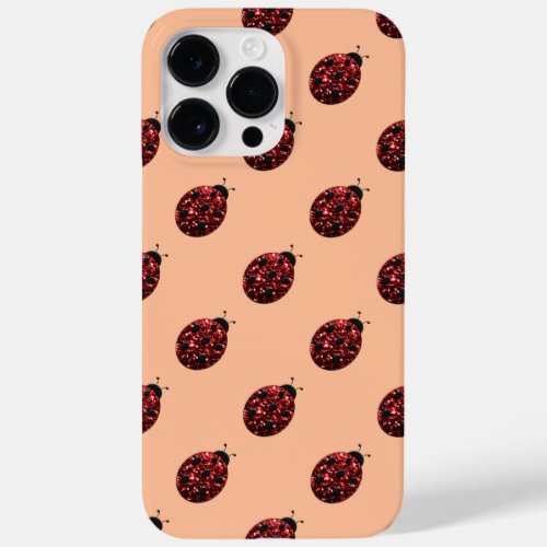 Sparkling red sparkles Ladybug pattern peach Case_Mate iPhone 14 Pro Max Case
