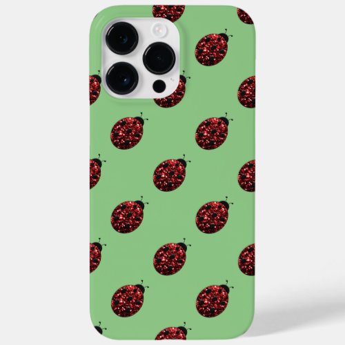 Sparkling red sparkles Ladybug pattern sage green Case_Mate iPhone 14 Pro Max Case