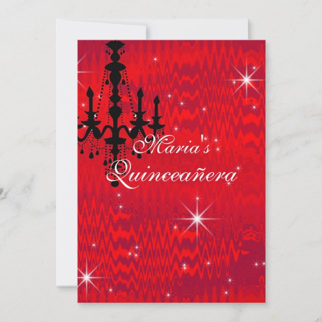 Sparkling Red with Chandelier a Stars Quinceanera Invitation (Front)