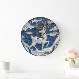 Sparkling Reindeer Christmas Joy Large Clock