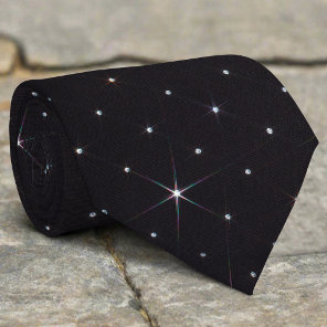 Sparkling Rhinestone Shiny Diamond Black Material Neck Tie