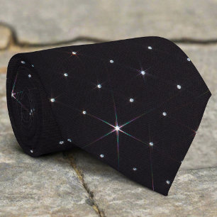 Sparkling Rhinestone Shiny Diamond Black Material Neck Tie