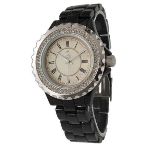 Sparkling Rhinestone Vintage Watch - Elegant Black