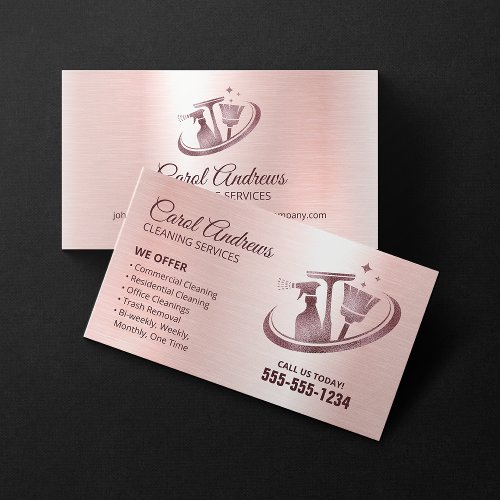 Sparkling Rose Gold Cleaning Janitorial Service Business Card
