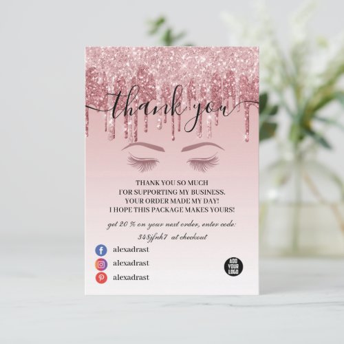 Sparkling Rose Gold Faux Glitter Thank You Card