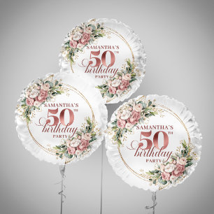 Sparkling Rose Gold Greenery 50th Birthday Decor  Balloon