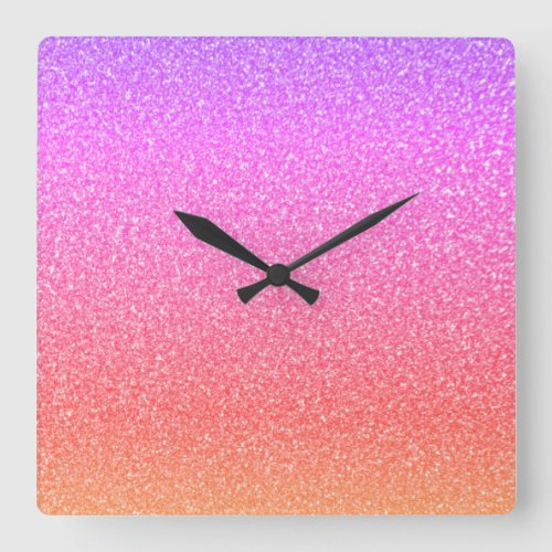 Sparkling Rose Gold Pink Purple Glitter Ombre Cute Square Wall Clock