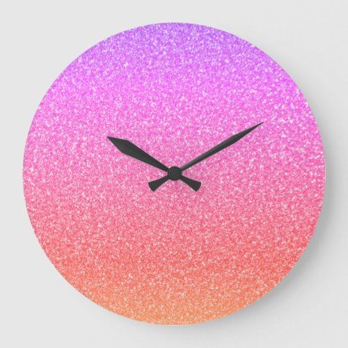 Sparkling Rose Gold Pink Purple Glitter Ombre Large Clock