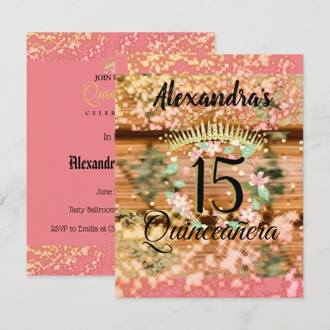 Sparkling Rose Gold Quinceañera Princess Spanish (Front/Back)