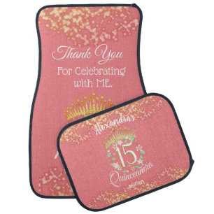Sparkling Rose Gold Quinceañera Princess Spanish Car Floor Mat