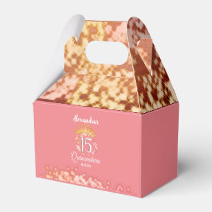 Sparkling Rose Gold Quinceañera Princess Spanish Favor Boxes
