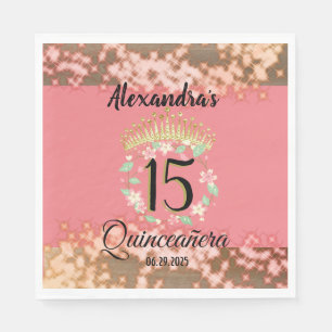 Sparkling Rose Gold Quinceañera Princess Spanish Napkins