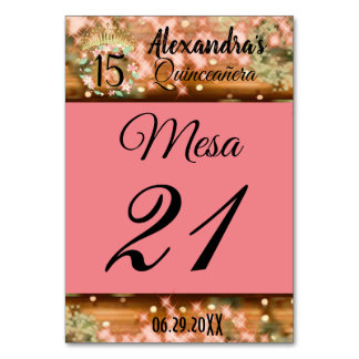 Sparkling Rose Gold Spanish Quinceañera Princess Table Number