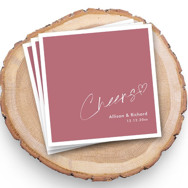 Sparkling Rose Gold! White Cheers & Heart Wedding Napkins (Cheers Rose Gold Wedding Napkins - Customizable )