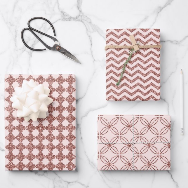 Sparkling Rose Gold Wrapping Paper Sheets (Front)