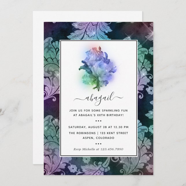 Sparkling Roses Birthday Party Invitation (Front/Back)