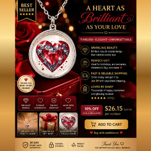 Sparkling Ruby Heart Necklace – Elegant Romantic J