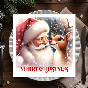 Sparkling Santa Rudolph Xmas Table Napkins
