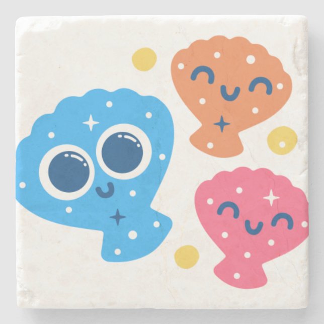 Sparkling seashells stone coaster (Front)