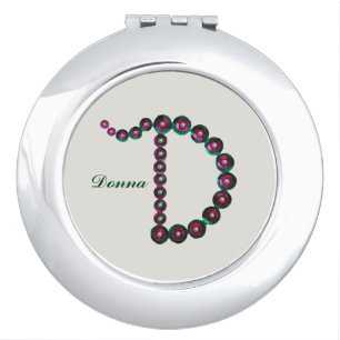 Sparkling Sequin Bead Letter D Monogram Initial Compact Mirror