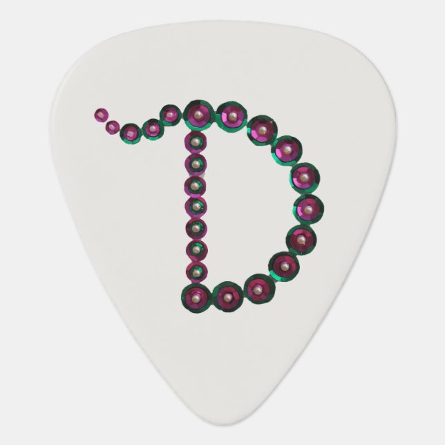 Sparkling Sequin Bead Letter D Monogram Initial Guitar Pick (Front)