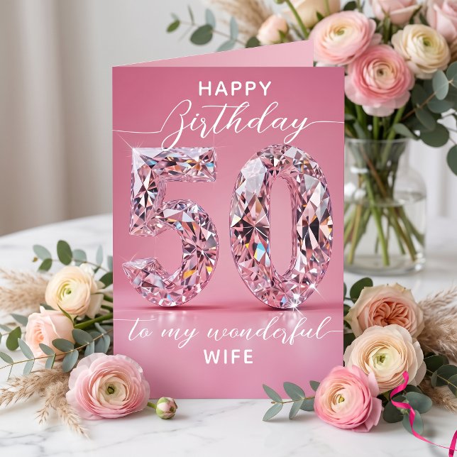 Sparkling Shiny Glam Pink Gemstone 50th Birthday Card (Creator Uploaded)