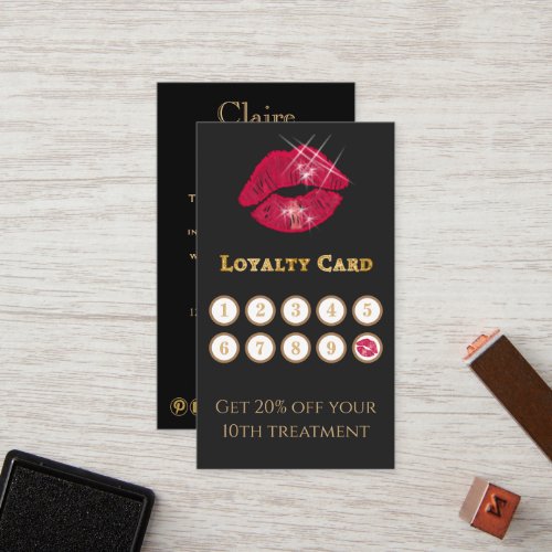 Sparkling Shiny Red Lips  Glitter Typography Loyalty Card