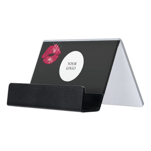 Sparkling Shiny Red Lips  Logo Desk Business Card Holder