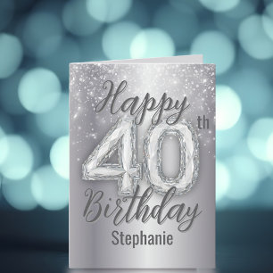 Sparkling Silver and Diamond Accents 40th Birthday Card