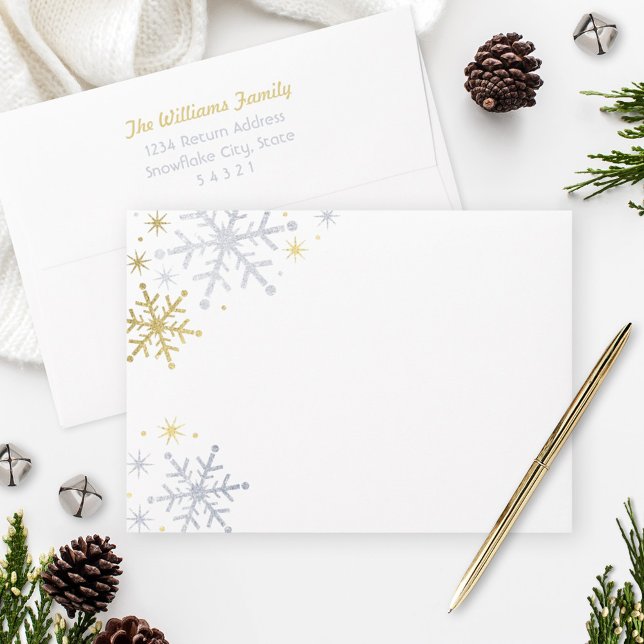 Sparkling Silver and Gold Snowflake Holiday Envelope (Creator Uploaded)