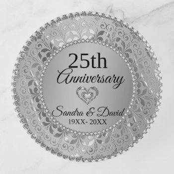 Sparkling Silver Damask- 50th Wedding Anniversary Trinket Tray by gogaonzazzle at Zazzle