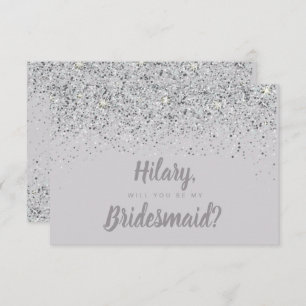 Sparkling Silver Glitter Bridesmaid Card
