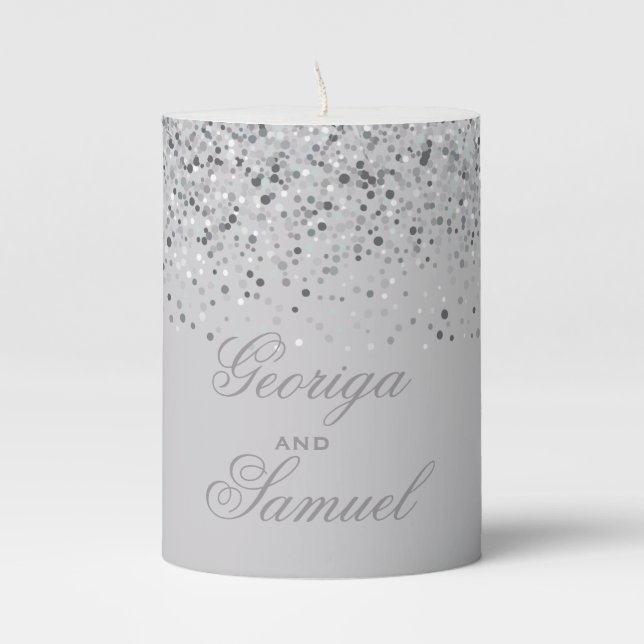 Sparkling Silver Glitter Pillar Candle (Front)