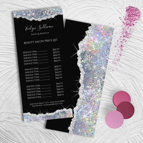 sparkling silver glitter price list rack card