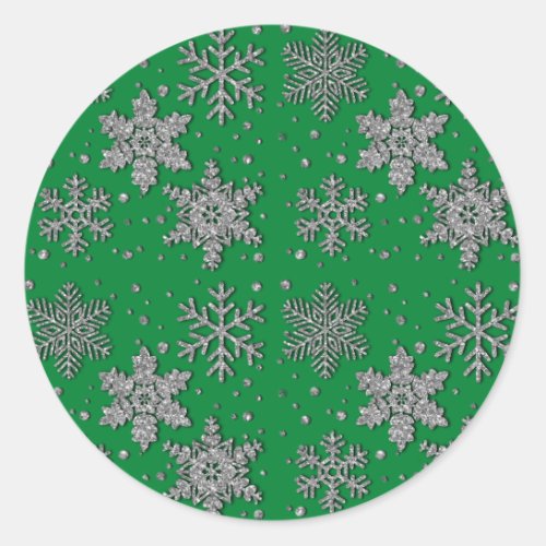 Sparkling silver glitter snowflakes    classic round sticker