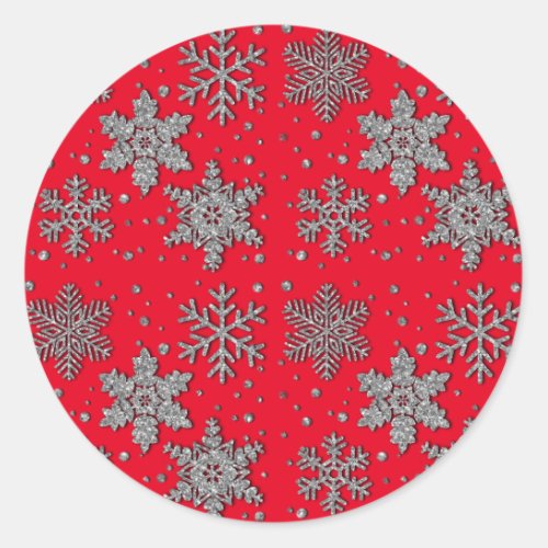 Sparkling silver glitter snowflakes    classic round sticker