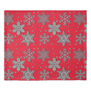 Sparkling silver glitter snowflakes    duvet cover