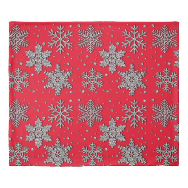 Sparkling silver glitter snowflakes    duvet cover (Front)