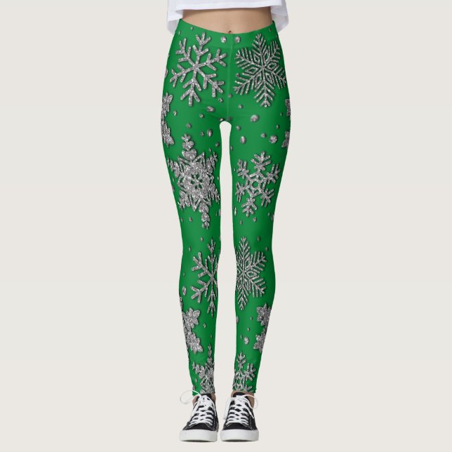 Sparkling silver glitter snowflakes    leggings (Front)