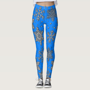 Sparkling silver glitter snowflakes leggings